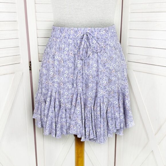 Aeropostale Y2K Floral Tie Waist Flippy Mini Skirt Purple Small - Picture 1 of 13
